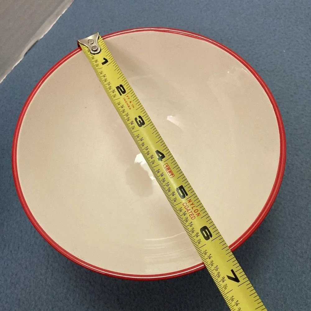 Pioneer Woman Red w/White Starbursts Teal Footed Soup/Cereal/Salad/Dessert Bowl